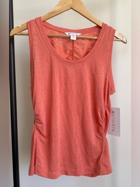 Athleta Breezy Ruched Tank Top Coral Orange Sleeveless Activewear Size S | NWT